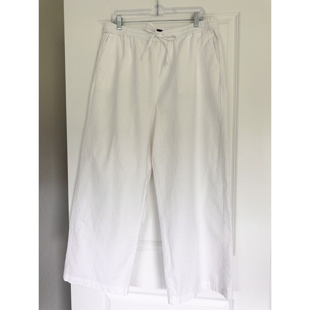 J.Crew White Linen Blend Wide Leg Drawstring Pants Women's 14 Coastal Casual